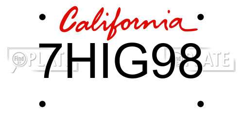 7HIG98 California License Plate