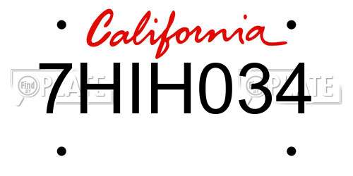 7HIH034 California License Plate