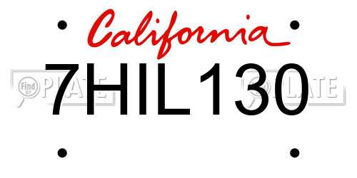 7HIL130 California License Plate