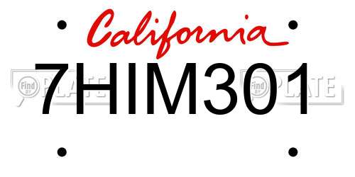 7HIM301 California License Plate
