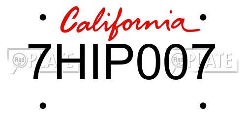 7HIP007 California License Plate