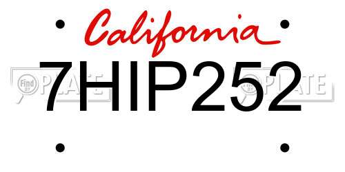 7HIP252 California License Plate