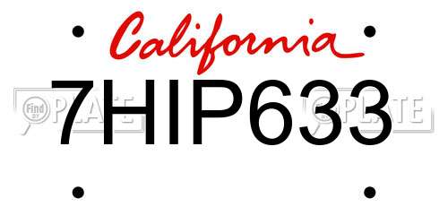 7HIP633 California License Plate