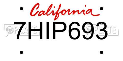 7HIP693 California License Plate