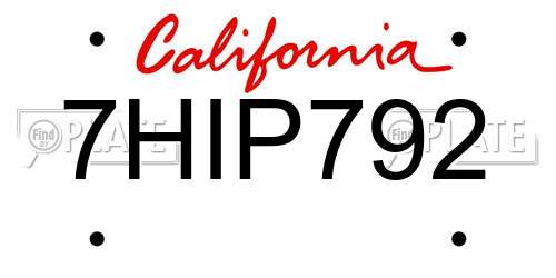 7HIP792 California License Plate