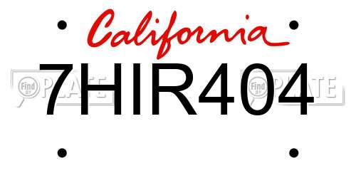 7HIR404 California License Plate