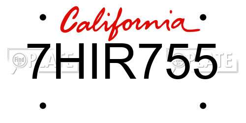 7HIR755 California License Plate