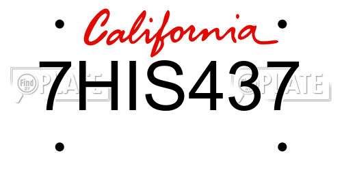 7HIS437 California License Plate