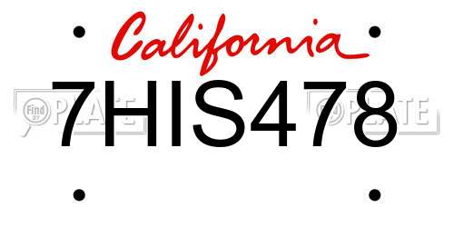 7HIS478 California License Plate