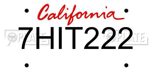 7HIT222 California License Plate