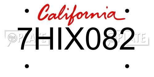 7HIX082 California License Plate