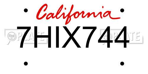 7HIX744 California License Plate