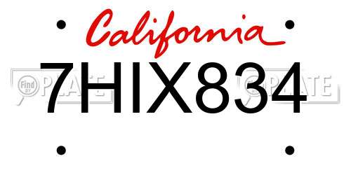 7HIX834 California License Plate