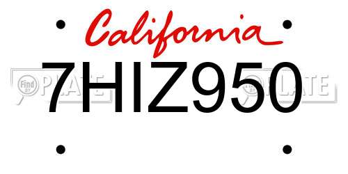 7HIZ950 California License Plate