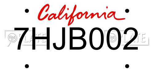 7HJB002 California License Plate