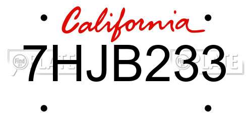 7HJB233 California License Plate
