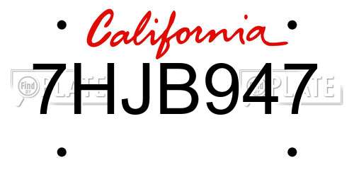 7HJB947 California License Plate