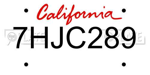 7HJC289 California License Plate