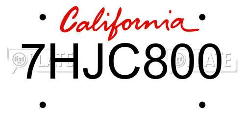 7HJC800 California License Plate