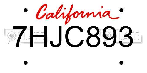 7HJC893 California License Plate
