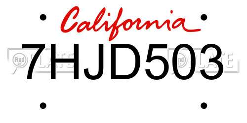 7HJD503 California License Plate