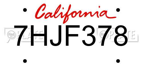 7HJF378 California License Plate