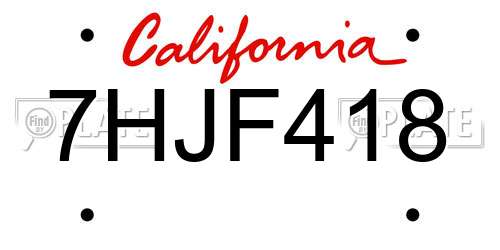 7HJF418 California License Plate