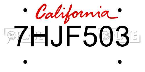 7HJF503 California License Plate