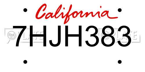 7HJH383 California License Plate