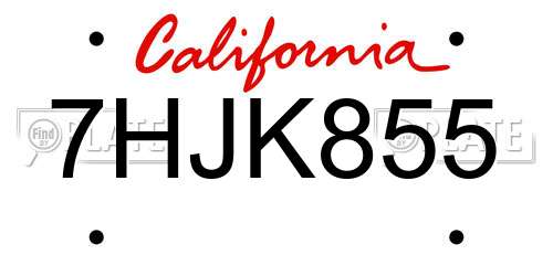 7HJK855 California License Plate