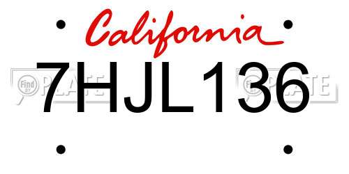 7HJL136 California License Plate