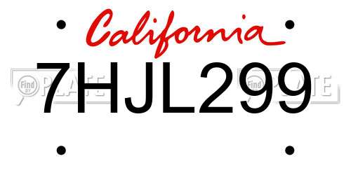 7HJL299 California License Plate