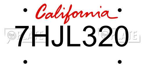 7HJL320 California License Plate