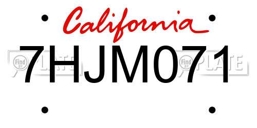 7HJM071 California License Plate