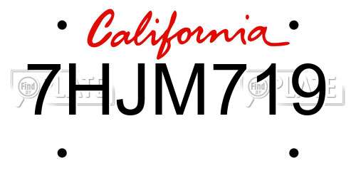7HJM719 California License Plate