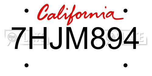 7HJM894 California License Plate