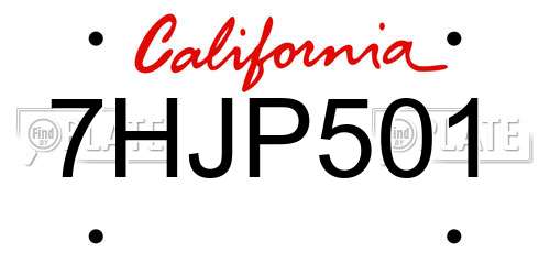 7HJP501 California License Plate