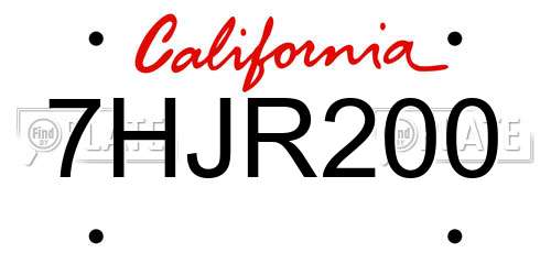 7HJR200 California License Plate