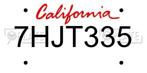 7HJT335 California License Plate