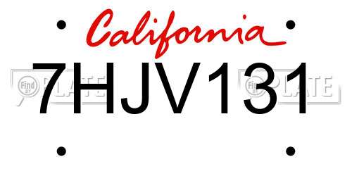 7HJV131 California License Plate