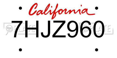 7HJZ960 California License Plate