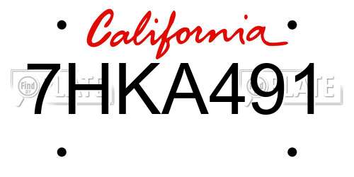 7HKA491 California License Plate