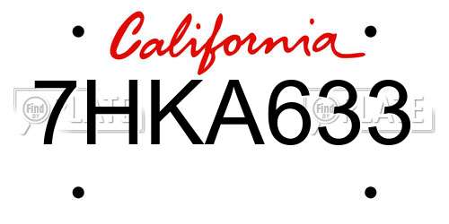 7HKA633 California License Plate