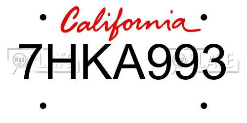 7HKA993 California License Plate