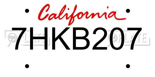 7HKB207 California License Plate
