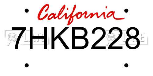 7HKB228 California License Plate