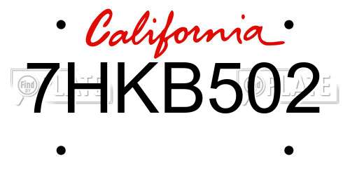 7HKB502 California License Plate