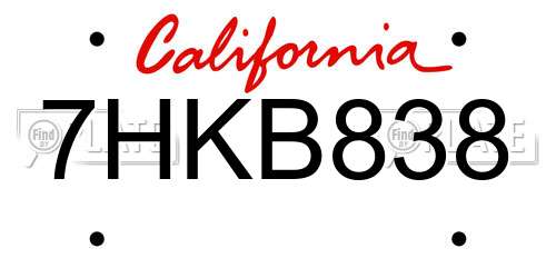 7HKB838 California License Plate