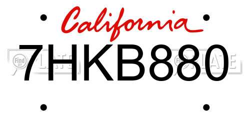 7HKB880 California License Plate