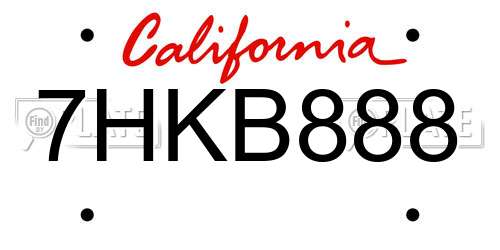 7HKB888 California License Plate